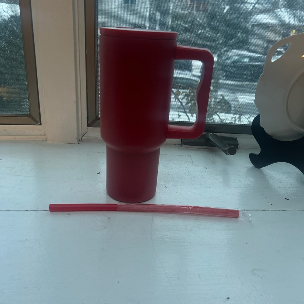 Macy's Vibrant Red Travel Mug with Straw
